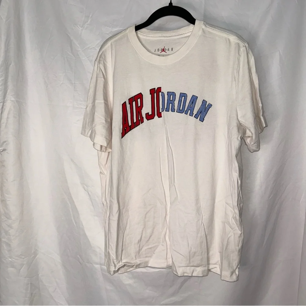 Jordan Shirt Air Jordan UNC Blue And Chicago Red Short Sleeve White Top Men’s L